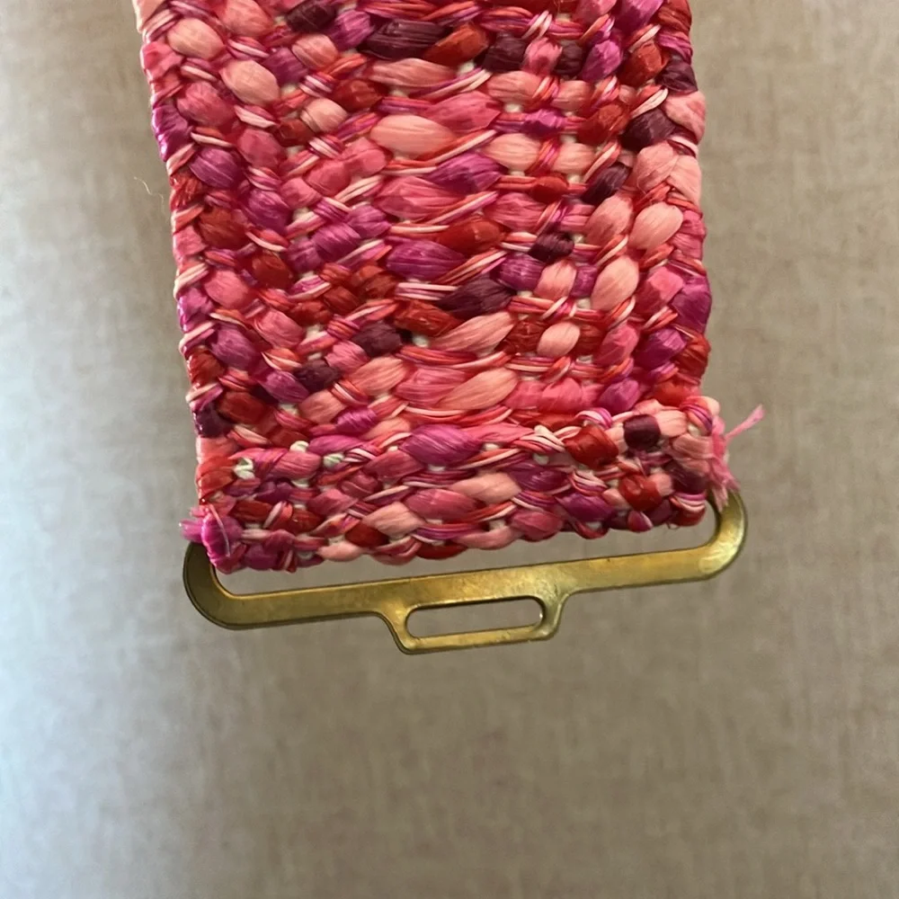 Pink Woven stretch Belt with Gold Buckle